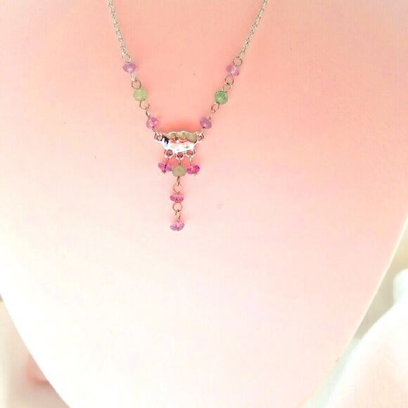 Vintage Napier Silver Tone Bead Necklace Signed Boho Beaded Hippie - Picture 3 of 6